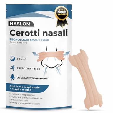 60 CEROTTI NASALI antirussamento Haslom®. Cerotti per non russare, cerotti nasali sport, anti russamento uomo, cerotti per non russare, cerotti naso, nasal strips, cerottini nasali