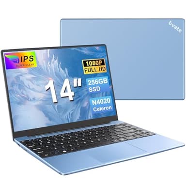 bvate PC Portatile 14 pollici Notebook Win 11 upto 2.8 GHz 256 GB ROM Supporta l'espansione SSD 1TB Celeron N4020 2.4G+5G WiFi 4.2 USB HDMI Tastiera italiana membrana mouse senza fili-Blu