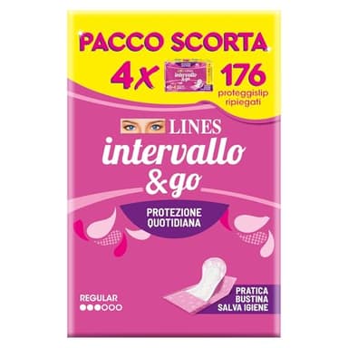 Lines Intervallo & GO Ripiegato, Pacco Scorta, Confezione da 176 Proteggislip