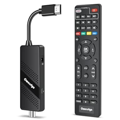 Decoder Digitale Terrestre 2025 - OWERSLYN Decoder DVB-T2, HD 1080P H265 HEVC Main 10 Bit, TV Stick Supporto Uscita HDMI/AV e USB Multimediale, Funzione PVR, Telecomando 2in1 Infrarossi