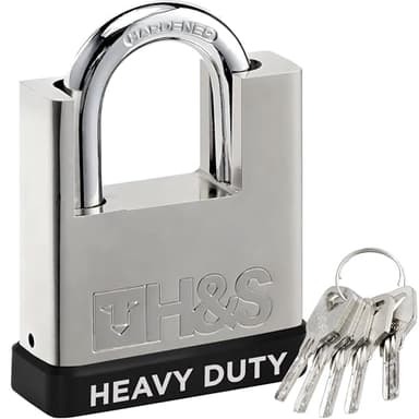 H&S Lucchetto ad Alta Sicurezza Antiscasso - Lucchetto da 60 mm e 5 Chiavi - Per Cancello, Serranda Esterni ed Interni - Catenaccio Corazzato Grande per Catena e Bici