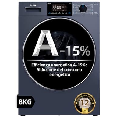 CHiQ CW8728X Lavatrice a carico frontale 8 kg, Grigio, Classe energetica A-15%, Pure Flat Design a risparmio di spazio, Tamburo extra-largo 530 mm, 1400 RPM, Lavaggio a vapore, One-Touch Smart Wash