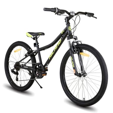 HILAND Climber Mountain bike per bambini, 24 pollici, 7 velocità, con forcella ammortizzata, freni a V, unisex, Nero