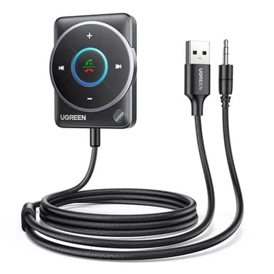 UGREEN Ricevitore Bluetooth 5.4 Adattatore per Auto con Jack AUX da 3,5 mm Pulsante Multifunzione Audio Wireless Chiamate in Vivavoce Doppia Connessione Luce RGB Compatibilità con Autoradio
