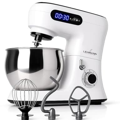 Lehmann Robot da cucina con display elettronico, multifunzione da cucina con ciotola in acciaio inox, 5 l, 2300 W, 6 livelli, con gancio per impastare e frusta