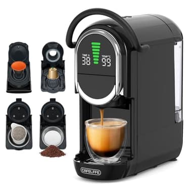 CAFELFFE Macchina da caffè multifunzione 4 in 1 con infusione a caldo e a freddo, 7 livelli d'acqua regolabili e controllo della temperatura, per cialde Nes, DG, ESE da 44 mm e polvere di caffè, nero