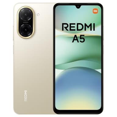 Redmi A5 Smartphone, 3+64GB, Oro, dual camera con AI da 32MP, ampia batteria da 5200mAh (typ), potente processore octa-core, display immersivo da 6,88" a 120Hz (caricatore non incluso)