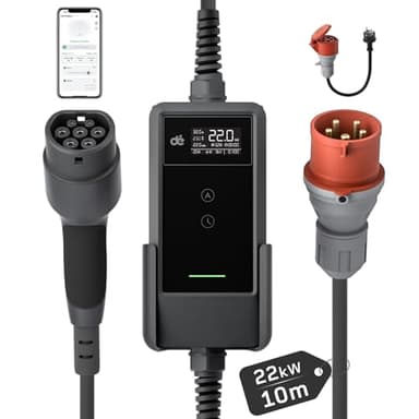 dé Wallbox 22kw con App [10m| Trifase| 6-32A] Colonnina Ricarica Auto Elettrica, Wallbox Portatile Compatibile con Model Y, ID.3 e Altri EV/PHEV