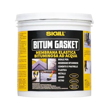 Sigill - Bitum Gasket Membrana Elastica, Barattolo da 1 kg, Guaina Liquida Impermeabilizzante in Emulsione Acquosa, Per Coperture, Balconi, Terrazze e Posa Pannelli, Piastrellabile e Senza Solventi
