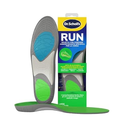 Dr. Scholl's Solette RUN con funzione ammortizzante per la corsa, Aiutano a ridurre ed alleviare il dolore alle ginocchia e quello causato da periostite tibiale, fascite plantare, misura 40-47.5