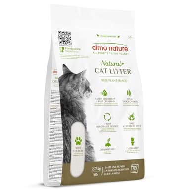 Almo Nature Soft Texture | Lettiera A Trama Finissima Per Gatti, 100% Vegetale, Certificata Biodegradabile e Compostabile | Agglomerante | Copre gli Odori | Compatibile con Robot – 2.27Kg
