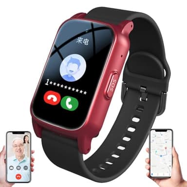 WhFKLca Smartwatch per Anziani con Rilevamento Cadute, Allarme Personale SOS, Localizzatore GPS, Videochiamata HD, Promemoria Farmaci, Impermeabile Ip67, Dispositivi di Allarme Caduta per Anziani Red
