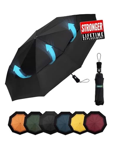 Chakipee Ombrello Pieghevole Pioggia da Viaggio Antivento - Ombrelli Portatile Nero per Uomo Automatico Apri Chiudi, Doppio Baldacchino Ventilato, Rivestimento in Tessuto 210T Apertura 102 cm 9 ossa