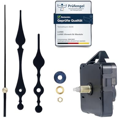 LUSEE Movimento Meccanismo Orologio da Parete con 1 Set di Lancette Orologio per Parti Riparazione dell'Orologio Parete Sostituzione (Lunghezza dell'asse: 16 mm / 0,62 Pollici)