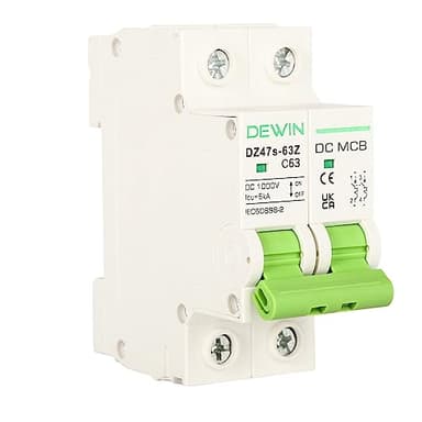 DEWIN Interruttore Magnetotermico DC,Interruttore Magnetotermico Fotovoltaico Interruttore DC Fotovoltaico,Protezione da Sovraccarico e Cortocircuito 2P DC 1000V 63A