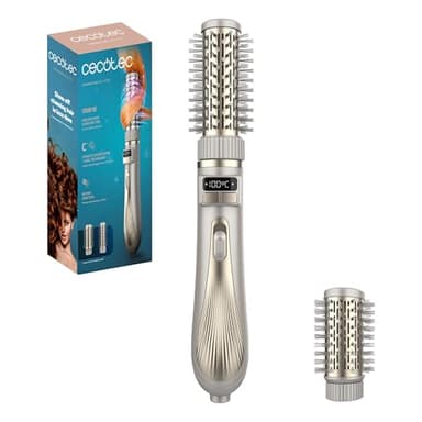 Cecotec Spazzola Aria con 2 Testine CeramicCare 2in1 Gyro. 1000W, Doppia Testina Ceramica, Funzione Rotativa e Ionica, Display Temperatura e Cavo 360º