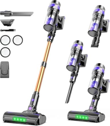 Vortisys Aspirapolvere Senza Fili 500W/60KPA, 1,3LScopa Elettrica Senza Fili con LED Touchscreen, Intelligente e Anti-Avvolgimento, Batteria Rimovibile, Per Pavimenti/Tappeti/Divano