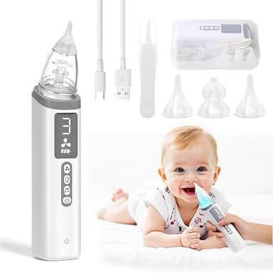 Journeyside Aspiratore Nasale Neonato, Aspiratore Nasale per Bambini con 3 Silicone Morbido, Aspiratore Nasale Elettrico per Bambini con 3 Livelli , Musica e Luce Integrate e Scatola Portaoggetti