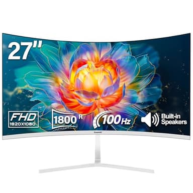 Gawfolk 27" Curvo Gaming Monitor 100Hz Full HD 1080P Schermo PC con Speaker Integrati Design Senza Cornice 1800R Supporto VESA/HDMI
