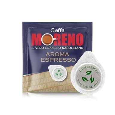 CAFFE' MORENO - 600 Cialde Caffè Compostabili, Compatibili con Macchina Caffè Cialde Sistema ESE44mm, Gusto Forte e Corposo, Cialda da 7g, Aroma Espresso Bar