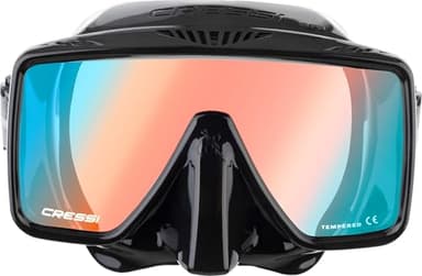 CRESSI SF1 Mask Black 380 UV Blue/Orange/Lenses - Maschera Frameless design Squadrato per Immersioni e Snorkeling, Nero_Lente 380 UV Blu/Arancione, Taglia Unica, Unisex