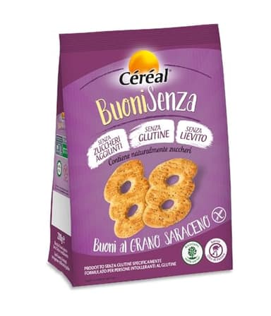 Céréal Buonisenza al Grano Saraceno, Biscotti senza Glutine, Biscotti senza Lievito, senza Zuccheri Aggiunti, 200G