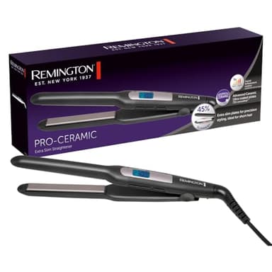 Remington Piastra per Capelli Pro-Ceramic Extra Slim – per Capelli Corti, Barba e Pixie (Piastre Galleggianti, Rivestimento Ceramico Avanzato, 9 Impostazioni 150-230°C, Riscaldamento Rapido) S5515