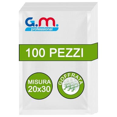 GM 100 Sacchetti Sottovuoto Alimenti Goffrati per Alimenti 20x30 - Adatti a Tutte le Macchine Sottovuoto - Buste Alimenti per Conservazione e Cottura - Sacchetti Trasparenti Senza BPA