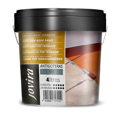 JOVIRA PINTURAS - 4 l Grigio - Pittura impermeabilizzante antigoccia per terrazze. Gomma elastica. Previene le perdite su tutti i tipi di tetti e terrazze. C-08