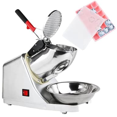 Tosucs Tritaghiaccio Elettrico 300W, 80 kg/h Elettrico Macchina del Ghiaccio con Ciotola,Tritaghiaccio a Doppia Lama, Acciaio Inossidabile,per Uso Domestico e Commerciale(Bianco Argento)
