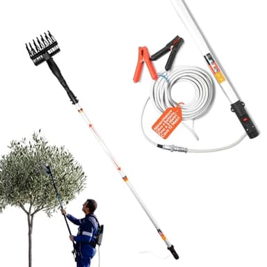 Avilia - Abbacchiatore Olive a Batteria 400W con Asta Telescopica Fino a 3 Metri, Scuotitore Olive Elettrico con Rastrello ABS e Cavo da 12 Metri per Raccolta Veloce e Sicura