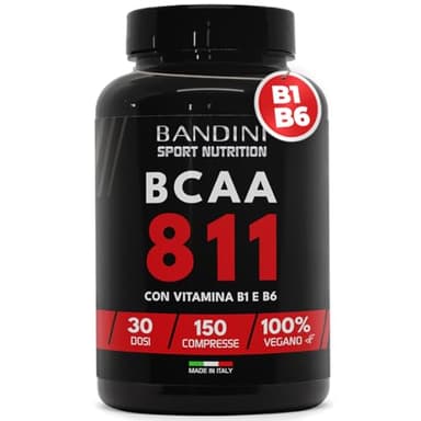Bandini® AMINOACIDI RAMIFICATI BCAA 8 1 1 | 150 Compresse Amminoacidi Fermentati con Vitamina B1 e B6 | 8.1.1 con Leucina, Isoleucina, Valina | Intra Pre Post Workout | Per Palestra | 8:1:1 100% Vegan