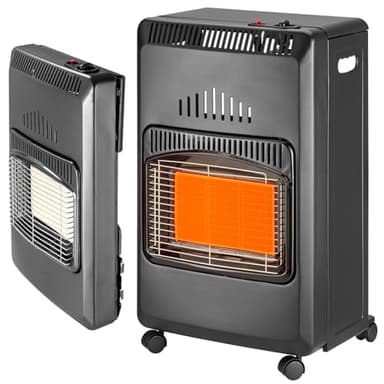 BAKAJI Stufa a Gas Pieghevole per Bombola GPL di 15 kg con 3 Elementi Riscaldanti e 3 Potenze Selezionabili, Accensione Piezoelettrica, Struttura in Metallo Nera, 4 Ruote Sistema Antiribaltamento