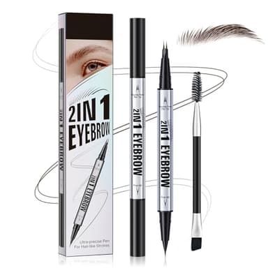 Matita per sopracciglia 2 in 1, penna per sopracciglia a doppia punta, matita liquida per sopracciglia a lunga durata, cosmetici da donna, pennello incluso, Eyeliner (Marrone scuro)
