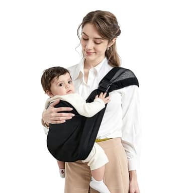 Mumgaroo Fascia Porta Bebe, Fascia Neonato Ergonomica con Cintura di Supporto Ampliata e Migliorata, Regolabile ed Estensibile, Multifunzionale per Viaggi e Uscite, per Bambini da 0 a 36 Mesi (Nero)