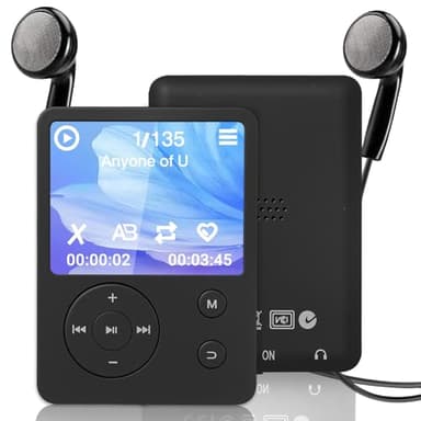32GB Lettore MP3 con Bluetooth 5.2, Lettore Musicale Portatile con Schermo 1,8 Pollici, Radio FM, Video, Registrazione Vocale, E-book e Altoparlante HD Integrato