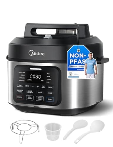 Midea Pentola a pressione 9 in 1, multicooker con 12 funzioni, pentola a pressione da 6 l, cuoci riso, vapore, yogurt, cottura a fuoco lento e Sous Vide, ricettario, acciaio inox