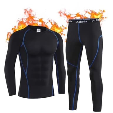Acfoda Intimo Termico Uomo Invernale Maglia Termica Set Tuta Termica Uomo Completo Termico Pantaloni Asciugatura Rapida e Traspirante Sci Palestra Ciclismo Nero S