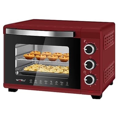 WOLTU Fornetto Elettrico da 21 Litri 1280W, Forno per Pizza, Temperatura tra 100-230℃, Timer 0-60 Minuti, Porta a Doppio Vetro Visibile, con Teglia, Griglia, Pinza e Vassoio, Rosso