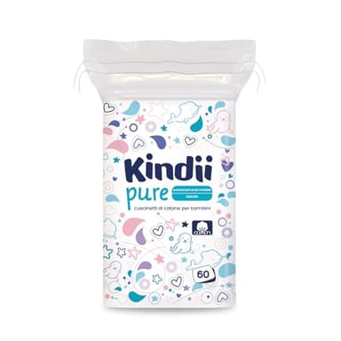 Kindii Quadrotti Cotone Neonato – (1x60 Pezzi) Cotone – Quadrati grandi per pelli sensibili – Sostituiscono salviettine umidificate, non si sfilacciano – 60 Pezzi