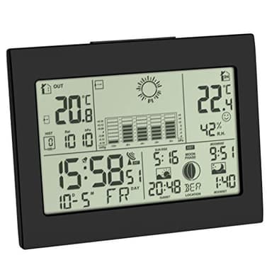 TFA Dostmann Stazione meteo con sensore esterno, radio wireless Horizon, 35.1155.01, previsioni meteo, con orologio radio, nero