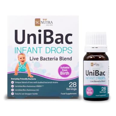 Unified Bacteria: UniBac Gocce per Bambini/Neonati 0-3 anni | Fermenti lattici | Lactobacillus rhamnosus GG e HN001™ | 1,5 Miliardi di UFC Gocce Probiotiche - 28 Dosi