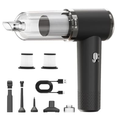 Aspirapolvere Auto Potente, 12000Pa Aspirabriciole Senza Fili Potente per Auto & Casa, 3-in-1 Mini Aspirapolvere Senza Fil con 5200mAh, Ricarica USB, Rimozione Peli Animali + 2 Filtri Lavabili