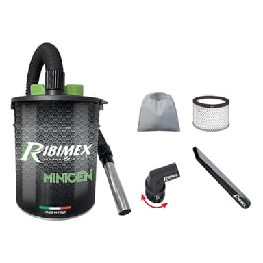 Ribimex Aspiracenere Elettrico Minicen Speciale Pellet, con Filtro HEPA Lavabile, Bidone da 10 L, Potenza 800 W, Ideale per Aspirare Ceneri Fredde da Stufe a Pellet, Accessori Inclusi - PRCEN011/KIT