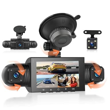 Rimoody 4 Canali Dashcam Auto 360°, 4 Telecamera HD 1080P Anteriore e Posteriore Sinistra Destra, 3 Pollici IPS 1080P Dash Cam con Visione Notturna IR/Loop video/24H Parcheggio Monitor/G-Sensore