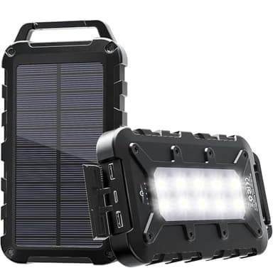 Powerbank solare 26800mAh PD 15W caricatore solare portatile USB C per esterni batteria esterna con luce LED e 3 uscite per smartphone tablet campeggio all'aperto e altro ancora Nero