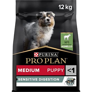 PURINA PRO PLAN Sensitive Digestion Crocchette Cani Puppy Taglia Media con Agnello per Cuccioli fino a 12 Mesi, 1 Confezione da 12 kg