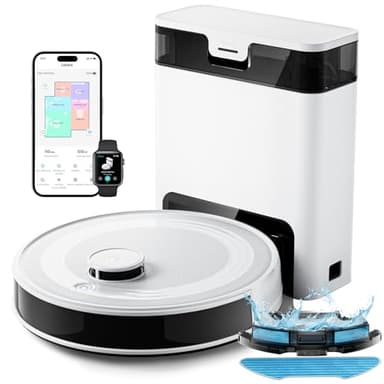 LEFANT M2 Pro Robot Aspirapolvere Lavapavimenti con Svuotamento Automatico Polvere,6000Pa,Navigazione Laser, Pulizia Personalizzata, Aggiramento Ostacoli PSD, Ideale Per Peli di Animali,Wi-fi/Alexa