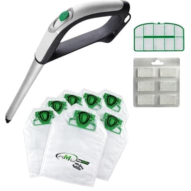 Manico Folletto VK200/220S COMPATIBILE + 6 Sacchetti per Folletto VK200/220s COMPATIBILE + 6 Profumini e 1 Griglia - Manico Scopa Elettrica con Interruttore Integrato e Presa Antiscivolo