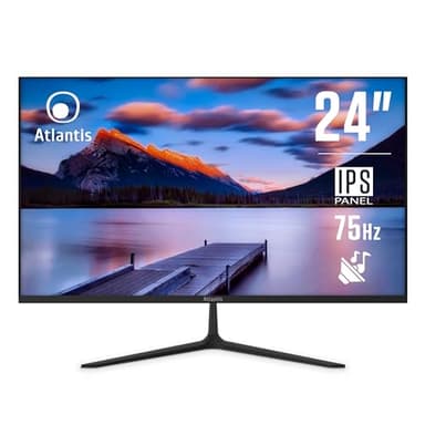 ATLANTIS Monitor 24 pollici, schermo 24" IPS 75Hz, Full HD 1920x1080, VGA HDMI DP, MULTIMEDIALE, FreeSync, Uscita Audio/Cuffie, inclin, risposta 5ms, Contrasto 1000:1, Angolo 178/178, Cavo HDMI 1,5m